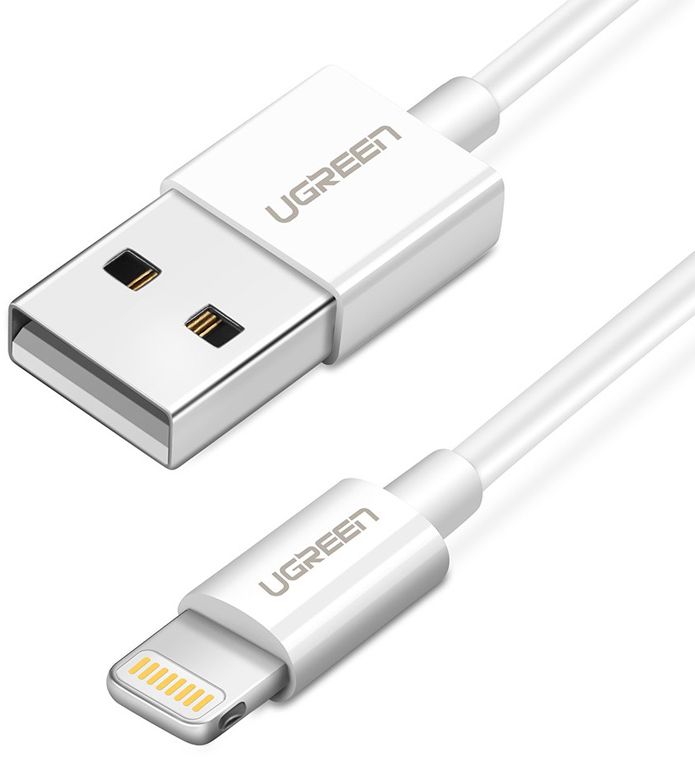 Кабель USB - Lightning UGREEN US155-20728 (Lightning, 2.4A, 1 м, белый) Кабель USB - Lightning UGREEN US155-20728 (Lightning, 2.4A, 1 м, белый)