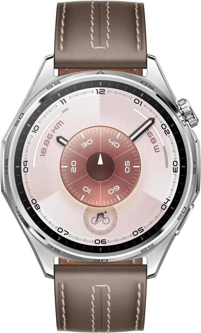 Умные часы HUAWEI Watch GT 6 46 мм (серебристый, с коричневым кожаным ремешком)