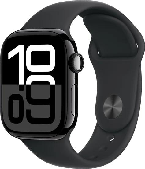 Умные часы APPLE Watch Series 10 42 мм MWWE3LW/A (алюминий, черный, черный силиконовый ремешок S/M)
